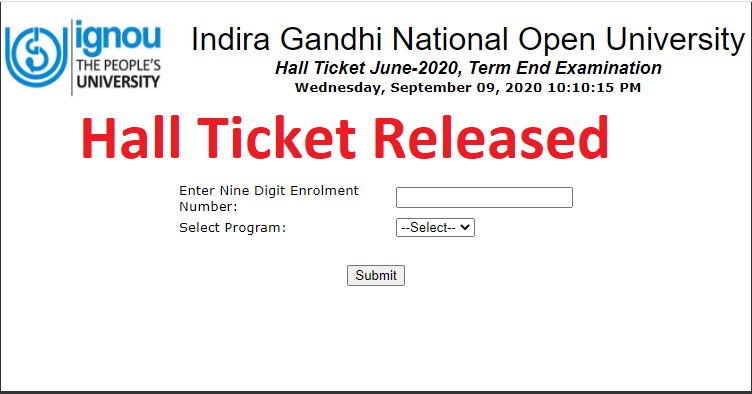 IGNOU Hall Ticket Sep 2020, Admit Card Released, IGNOU Admit Card Released, IGNOU Hall Ticket Sep 2020 Released 